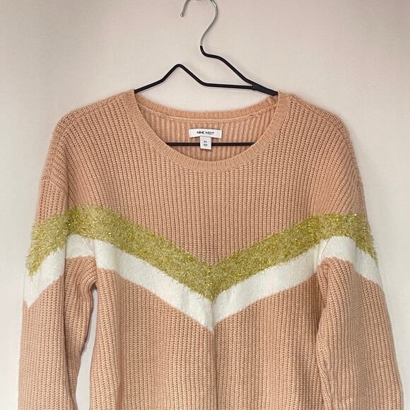Nine West Knit Sweater Womens Medium Peach Pink Chevron Baggy Comfy Pullover - Picture 6 of 15